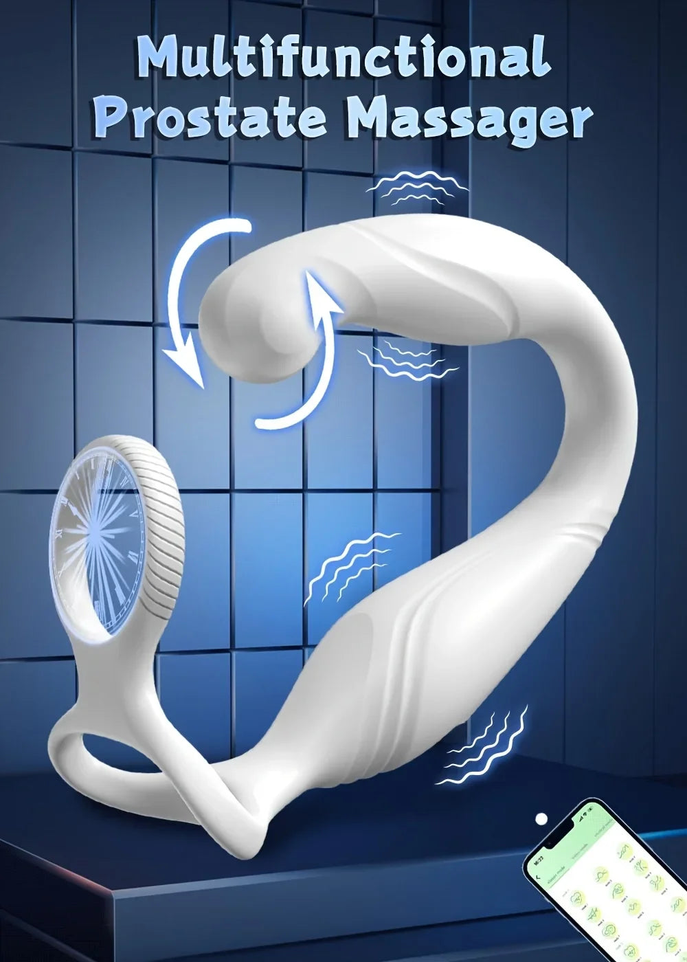 Male Sex Toy Rotating Anal Vibrating Massager,Prostate Massager,With double silicone cock ring,APPControl Male Sex Toys