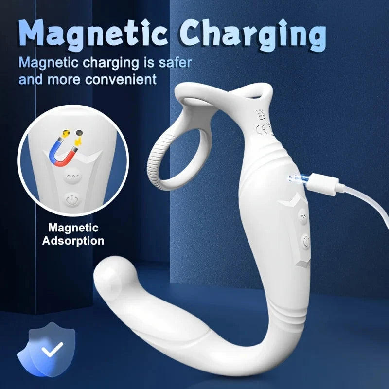 Male Sex Toy Rotating Anal Vibrating Massager，Prostate Massager，With double silicone cock ring，APPControl Male Sex Toys
