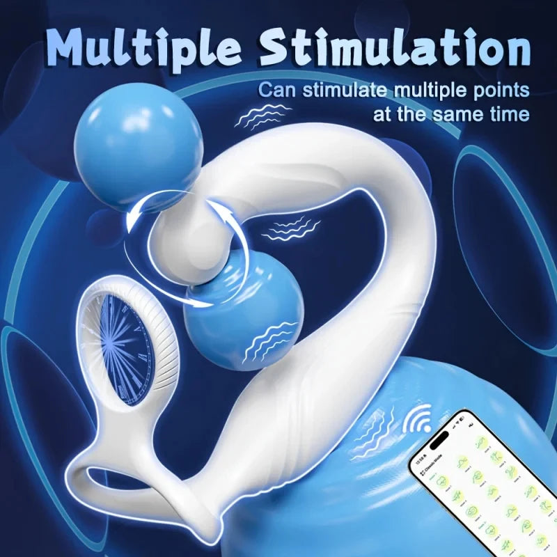 Male Sex Toy Rotating Anal Vibrating Massager，Prostate Massager，With double silicone cock ring，APPControl Male Sex Toys