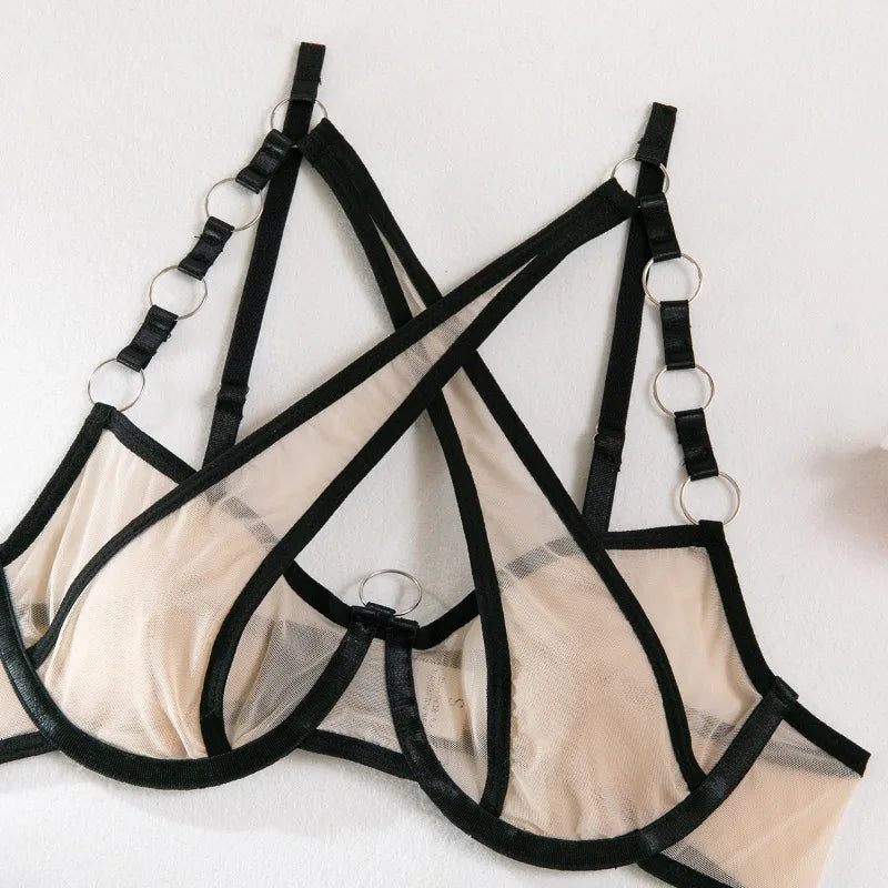 Push-Up Lingerie Set Women Cross Strap Underwire Patchwork Lace Seductive Bra & Thong Set Erotic Body Shaping Bridal Date Night