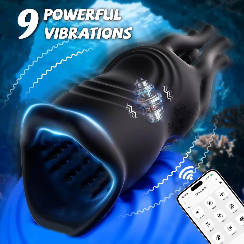 Male Masturbator Sex Toys for Men– Penis Trainer Vibrator with 9 Vibrations,  APP Control 360° Full Blowjob Stroker Sex Machine