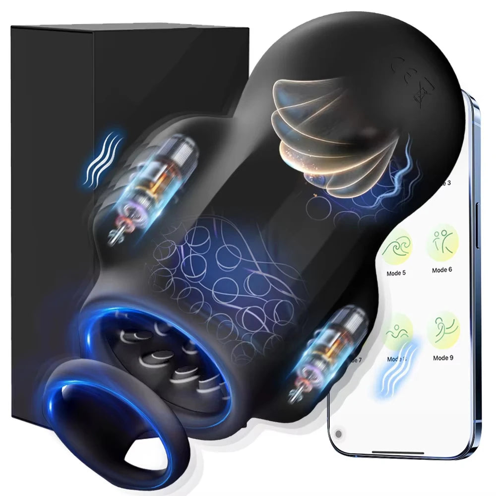 4IN1 Male Masturbator Penis Vibrator 10 Vibrating & 3 Motors Stroker with App Control 360° Wrapping Adult Sex Toy for Training