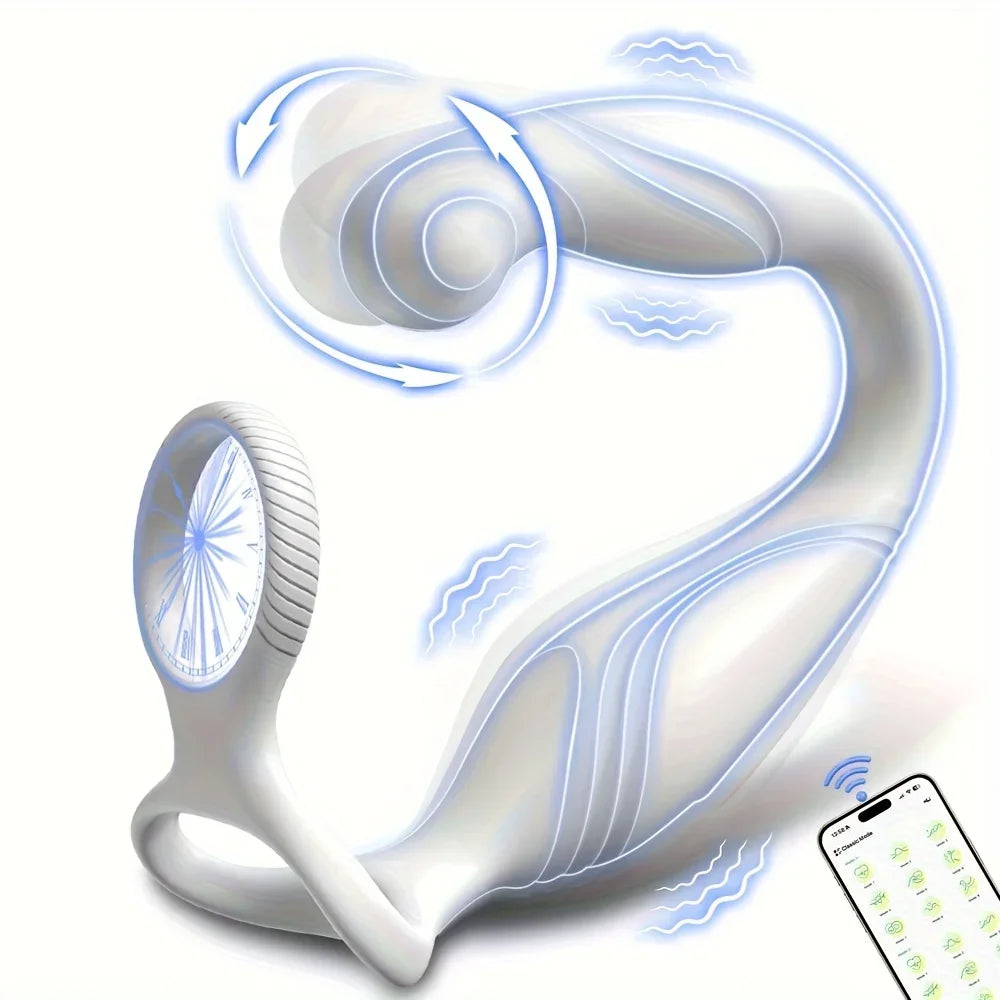 Male Sex Toy Rotating Anal Vibrating Massager，Prostate Massager，With double silicone cock ring，APPControl Male Sex Toys