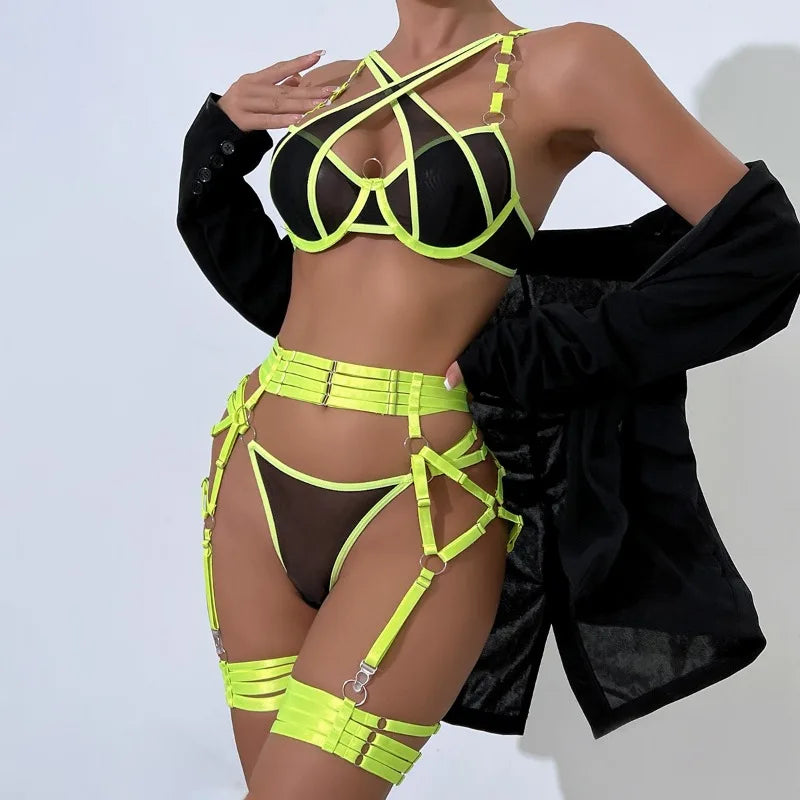 Push-Up Lingerie Set Women Cross Strap Underwire Patchwork Lace Seductive Bra & Thong Set Erotic Body Shaping Bridal Date Night