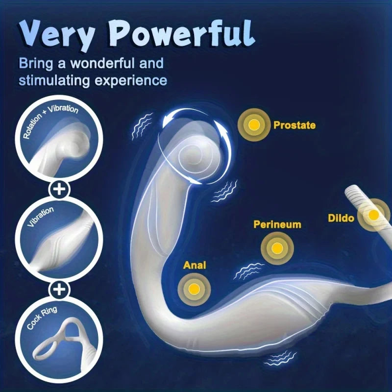 Male Sex Toy Rotating Anal Vibrating Massager，Prostate Massager，With double silicone cock ring，APPControl Male Sex Toys