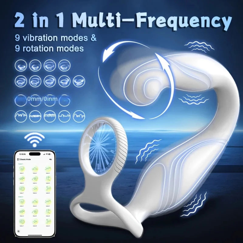 Male Sex Toy Rotating Anal Vibrating Massager，Prostate Massager，With double silicone cock ring，APPControl Male Sex Toys